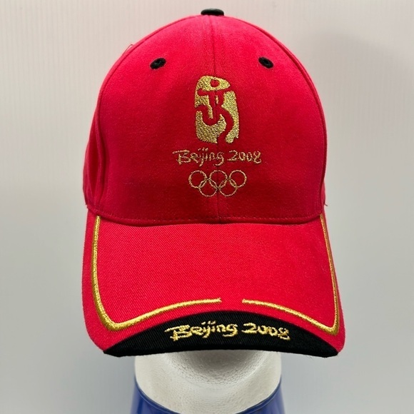 2008 Summer‎ Olympic Games Red Baseball Hat Cap Gold Black Trim Adjustable - Picture 1 of 8